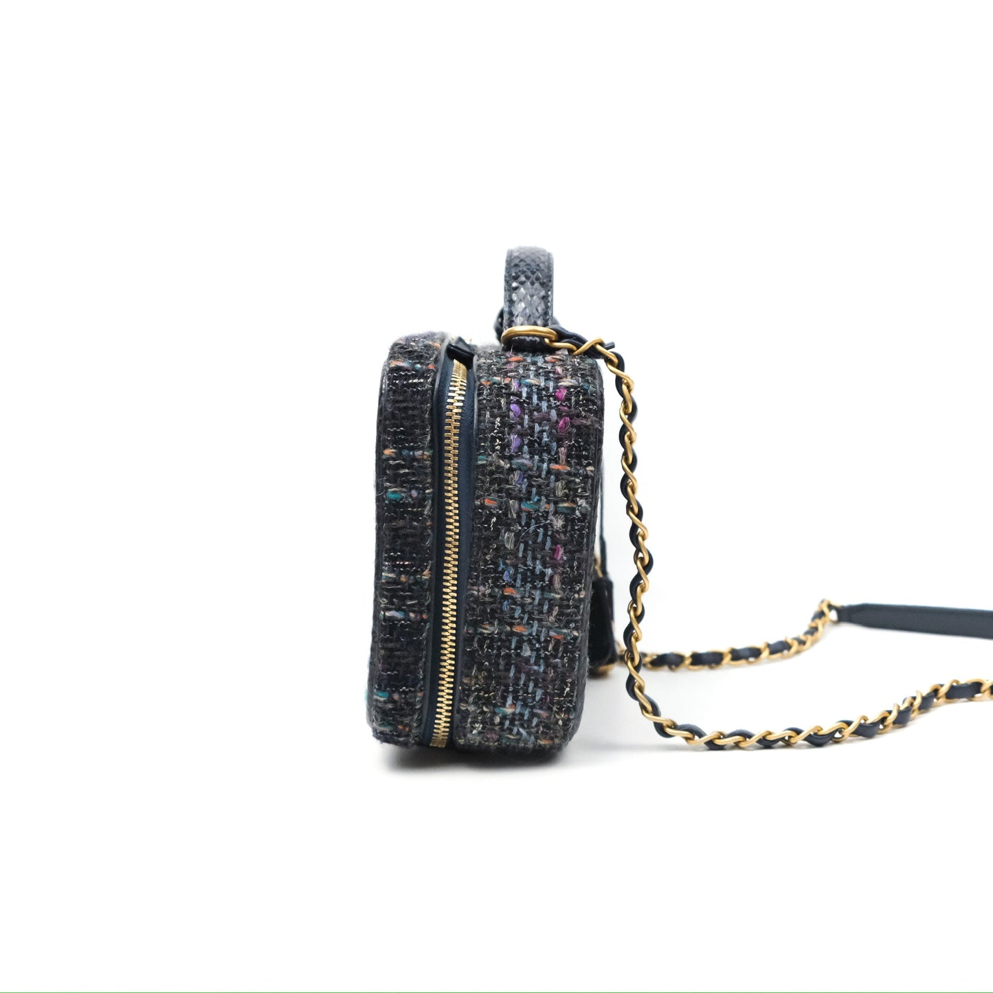 Chanel Quilted Medium CC Filigree Vanity Case Navy Tweed Python