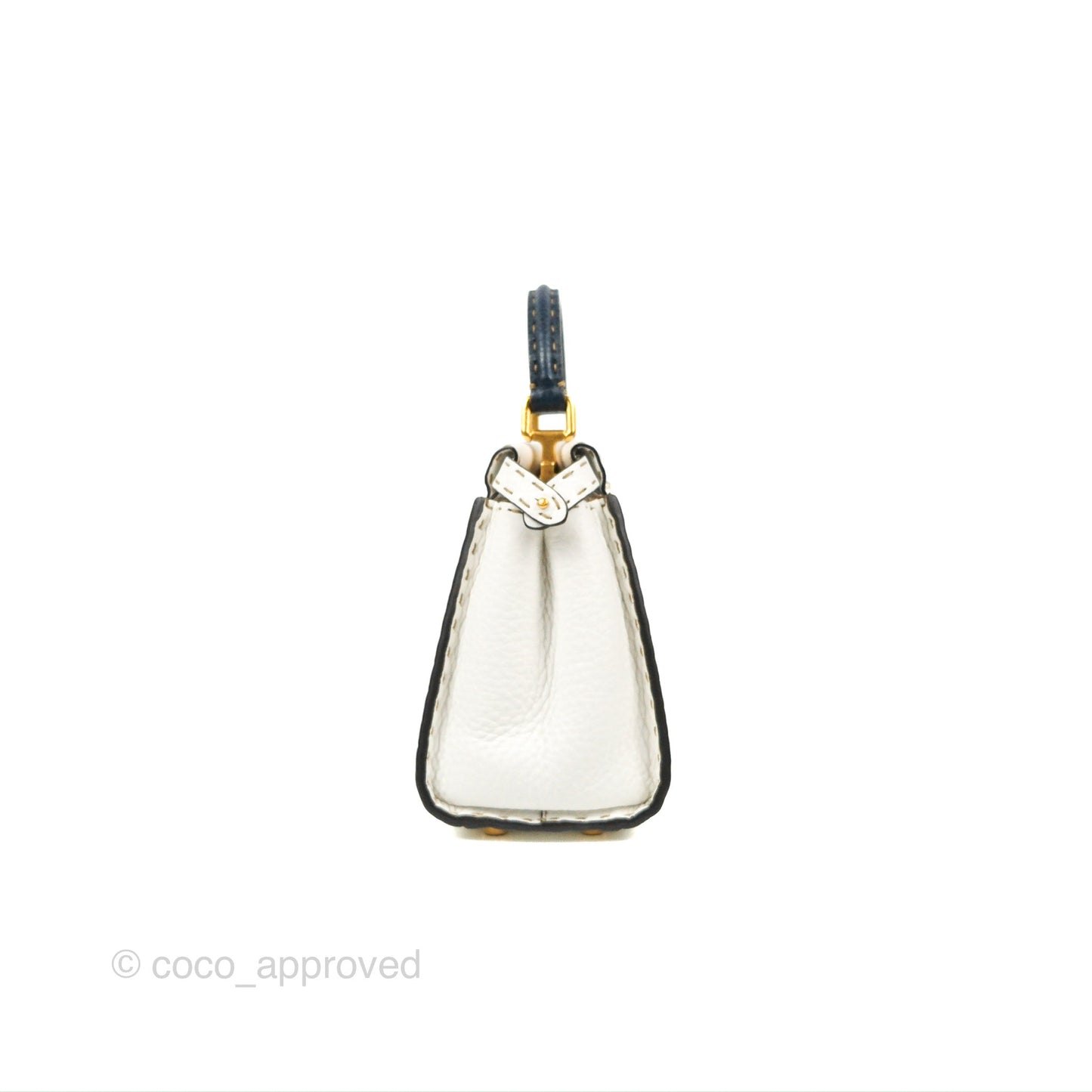 Fendi Mini Peekaboo Bag Contrast Stitch Off White/Navy Grained Leather Gold Hardware