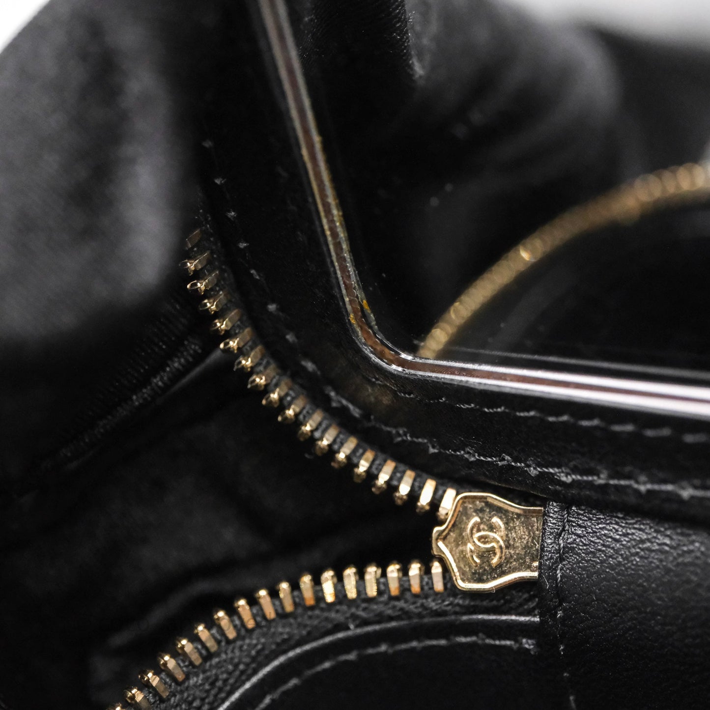 Chanel Mini Vanity With Double Chain Black Lambskin Aged Gold Hardware