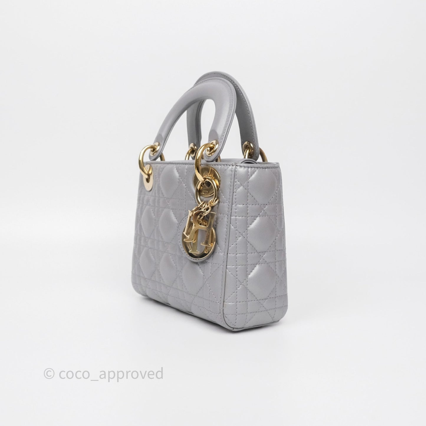 Christian Dior Mini Lady Dior Iridescent Grey Lambskin Cannage Gold Hardware