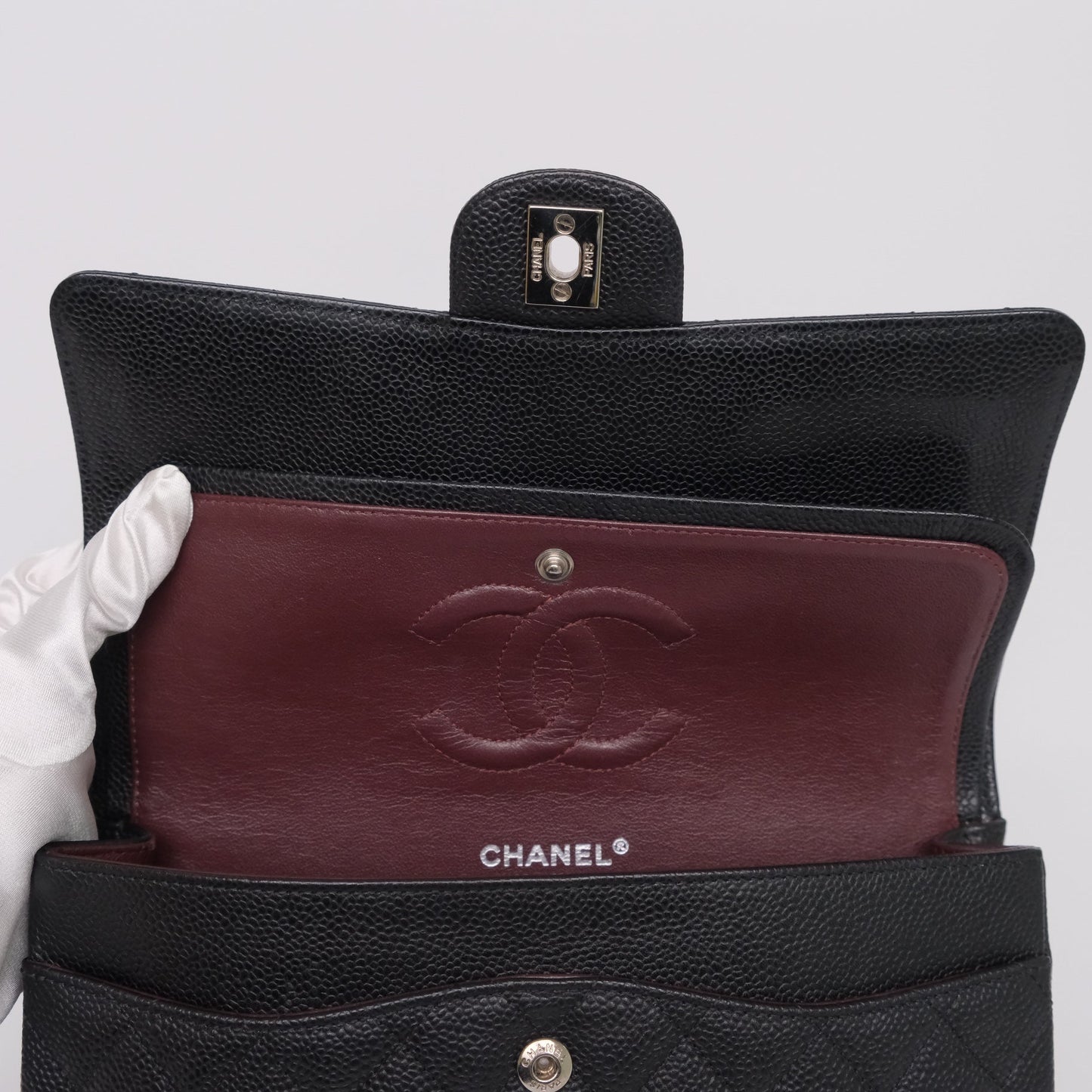 Chanel Classic M/L Medium Flap Quilted Black Caviar Silver Hardware