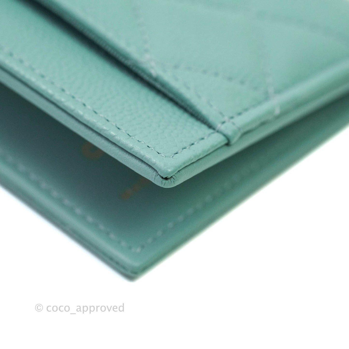 Chanel Classic Quilted Card Holder Tiffany Blue Caviar Gold Hardware