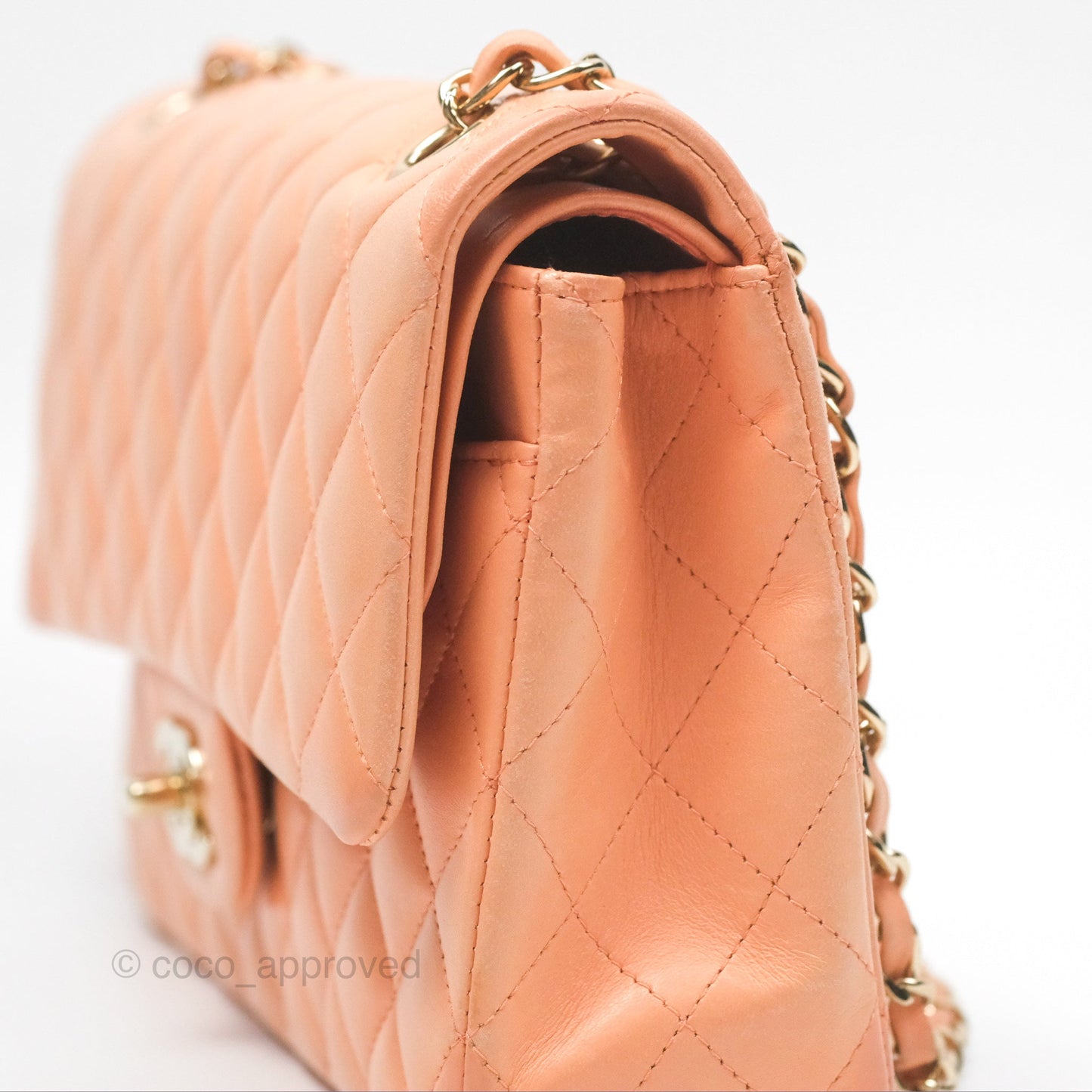 Chanel Classic M/L Medium Flap Quilted Peach Lambskin Gold Hardware