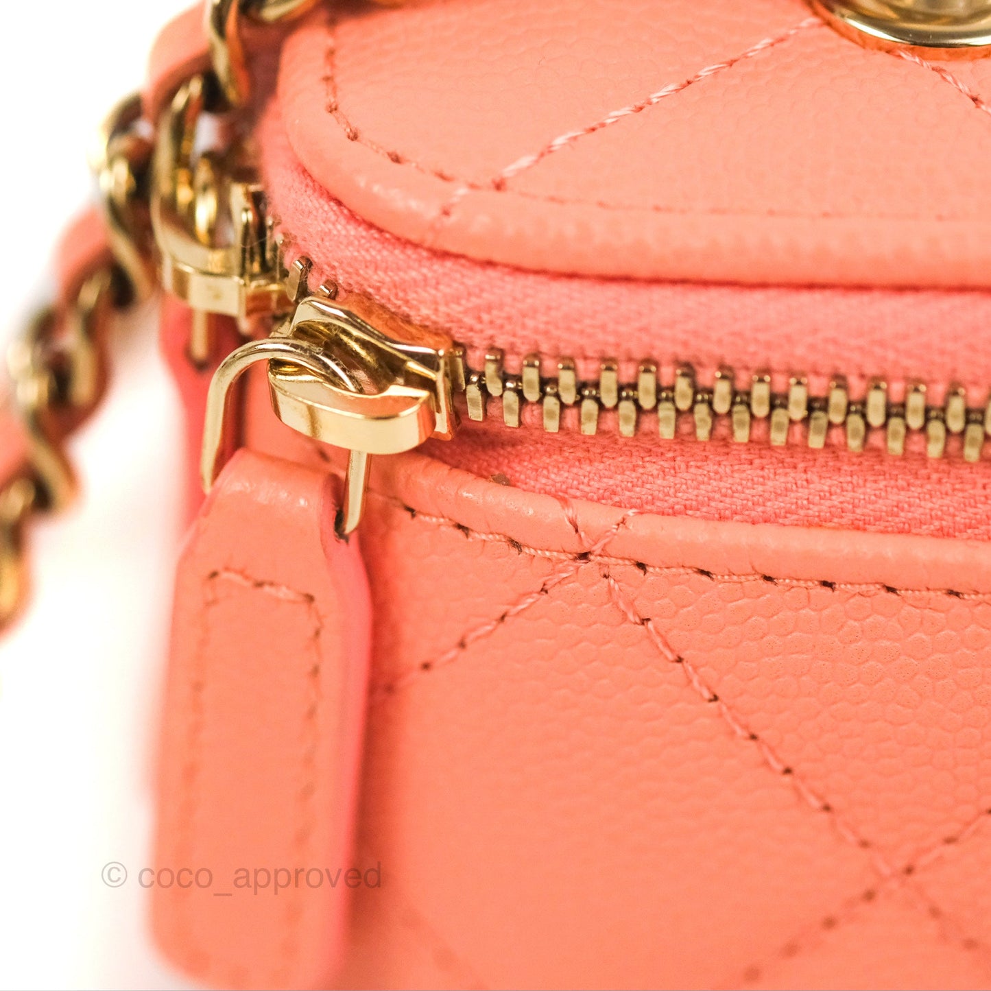 Chanel Mini Vanity With Chain Coral Pink Caviar Gold Hardware