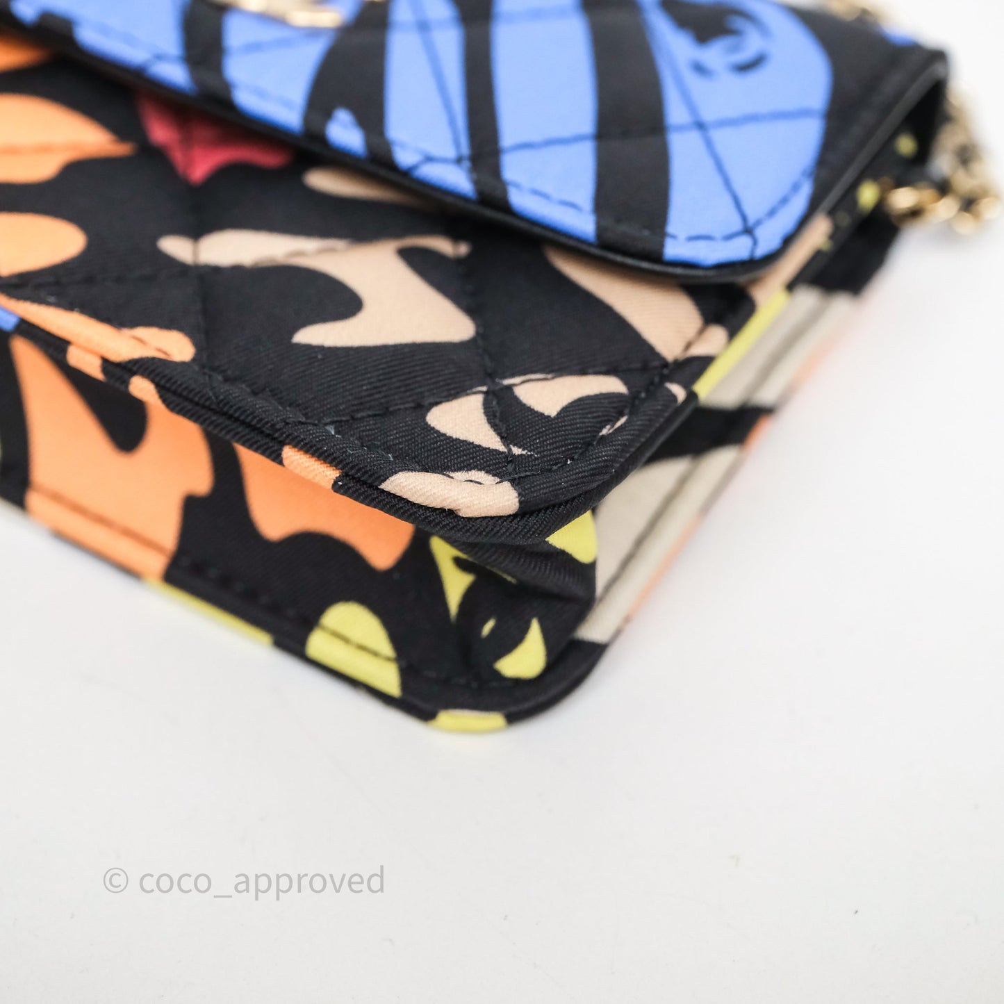 Chanel Mini Wallet With Chain CC Floral Printed Fabric Gold Hardware