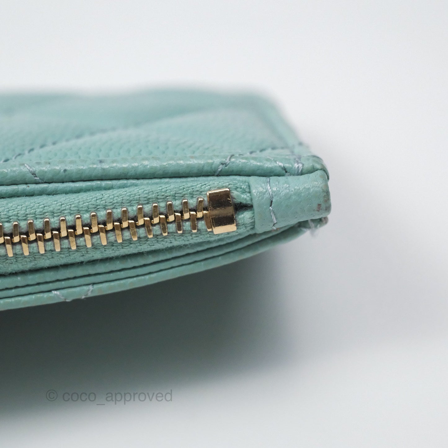 Chanel Quilted Zip Flap Card Holder Tiffany Blue Caviar Gold Hardware