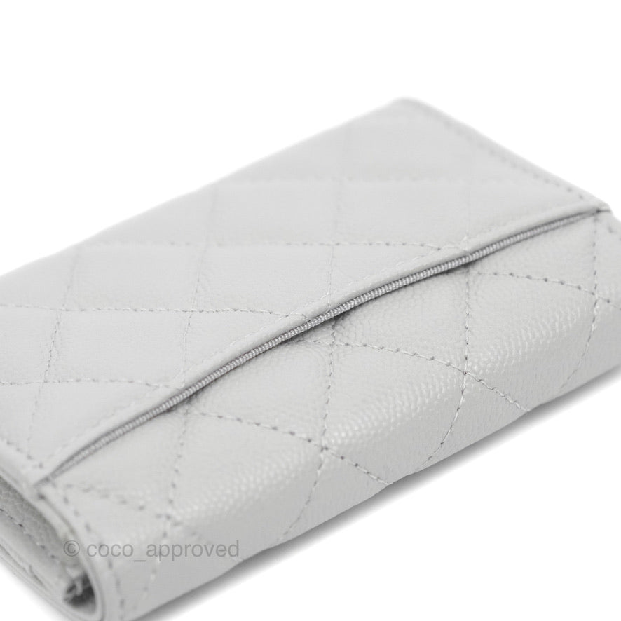 Chanel Caviar Quilted Flap Card Holder Grey Gold Hardware 21A