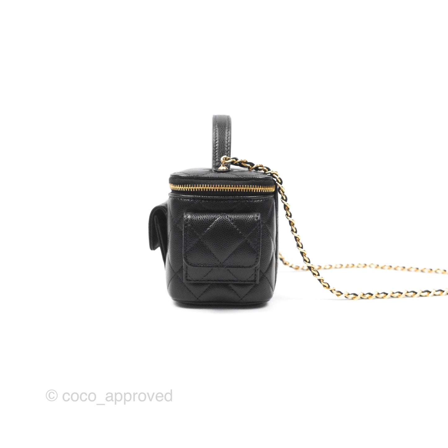 Chanel Cargo Pocket Top Handle Vanity with Chain Black Caviar Gold Hardware