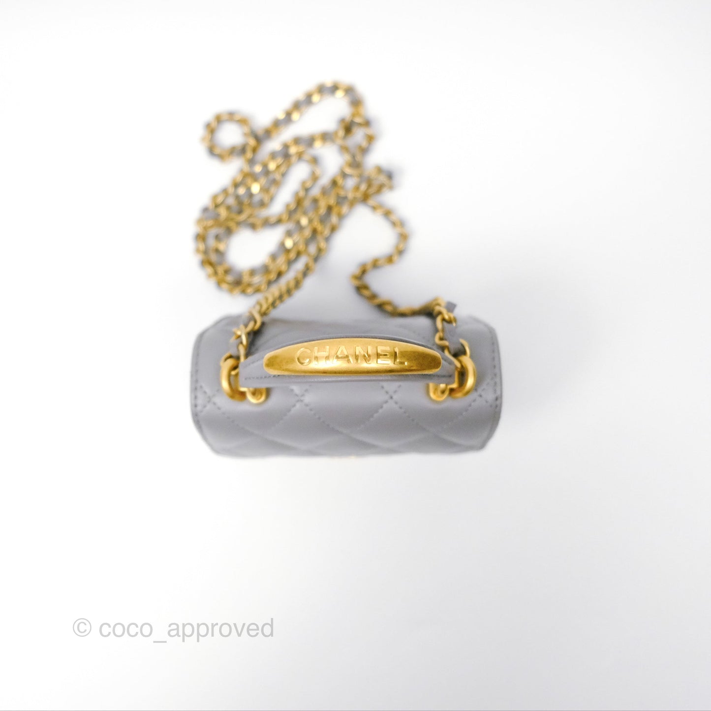 Chanel Mini Metal Handle Clutch With Chain Grey Lambskin Gold Hardware