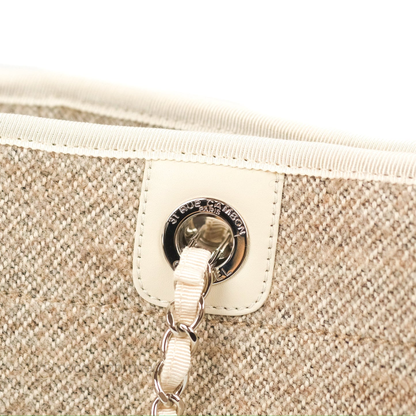 Chanel Medium Deauville Tote Taupe Mixed Fibres Silver Hardware
