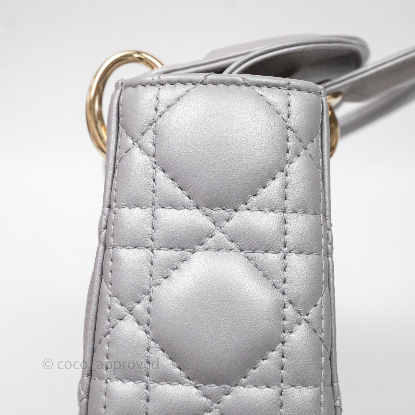 Christian Dior Mini Lady Dior Iridescent Grey Lambskin Cannage Gold Hardware