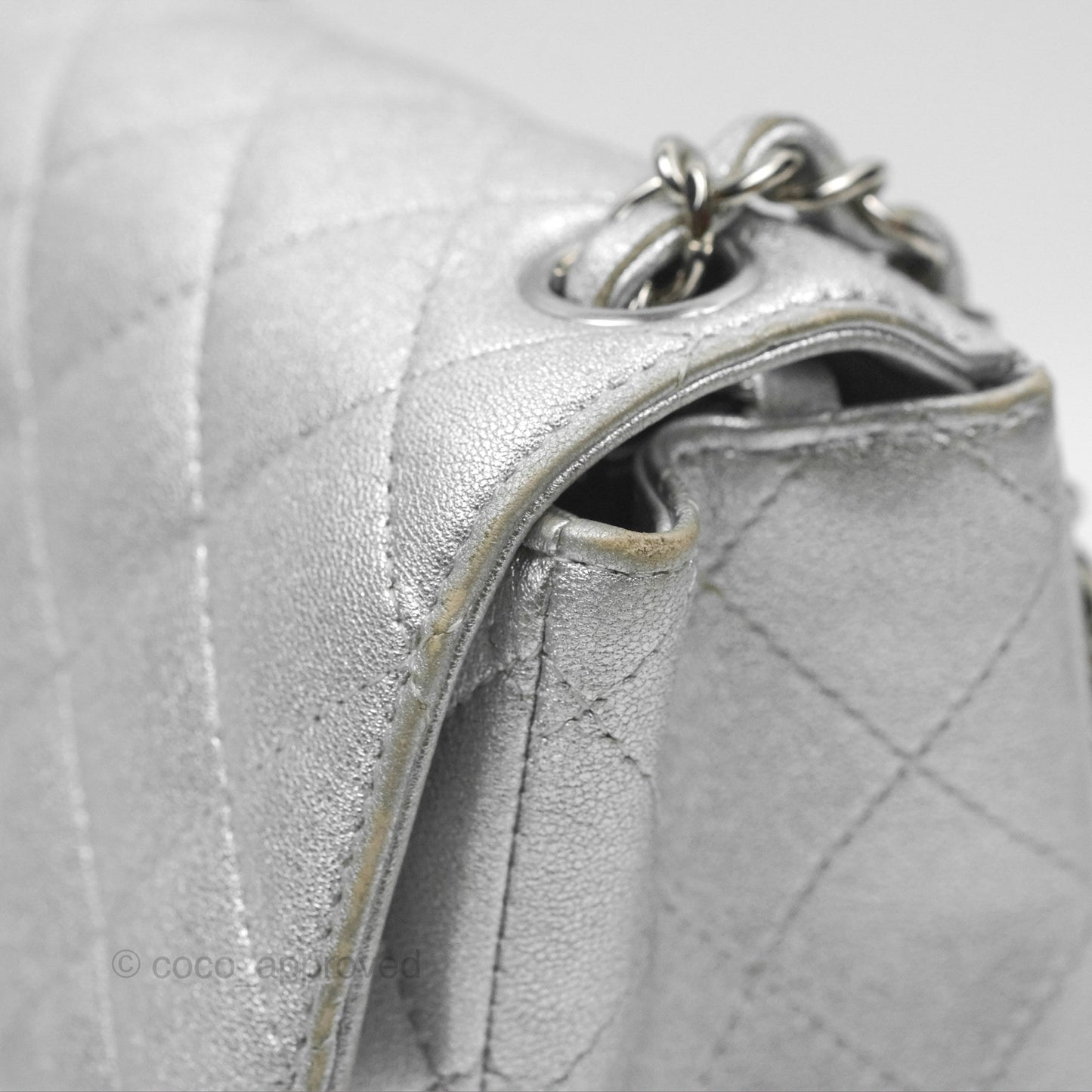 Chanel Classic Quilted Mini Square Flap Silver Lambskin Silver Hardware