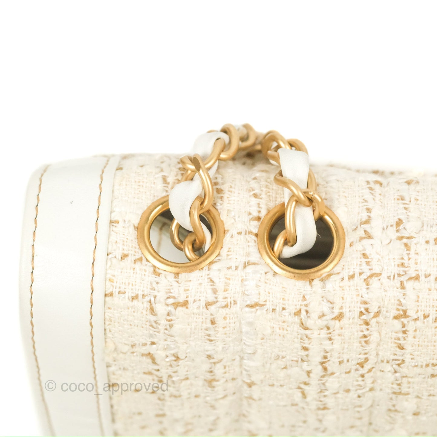 Chanel Small Tweed Flap Bag White Aged Gold Hardware