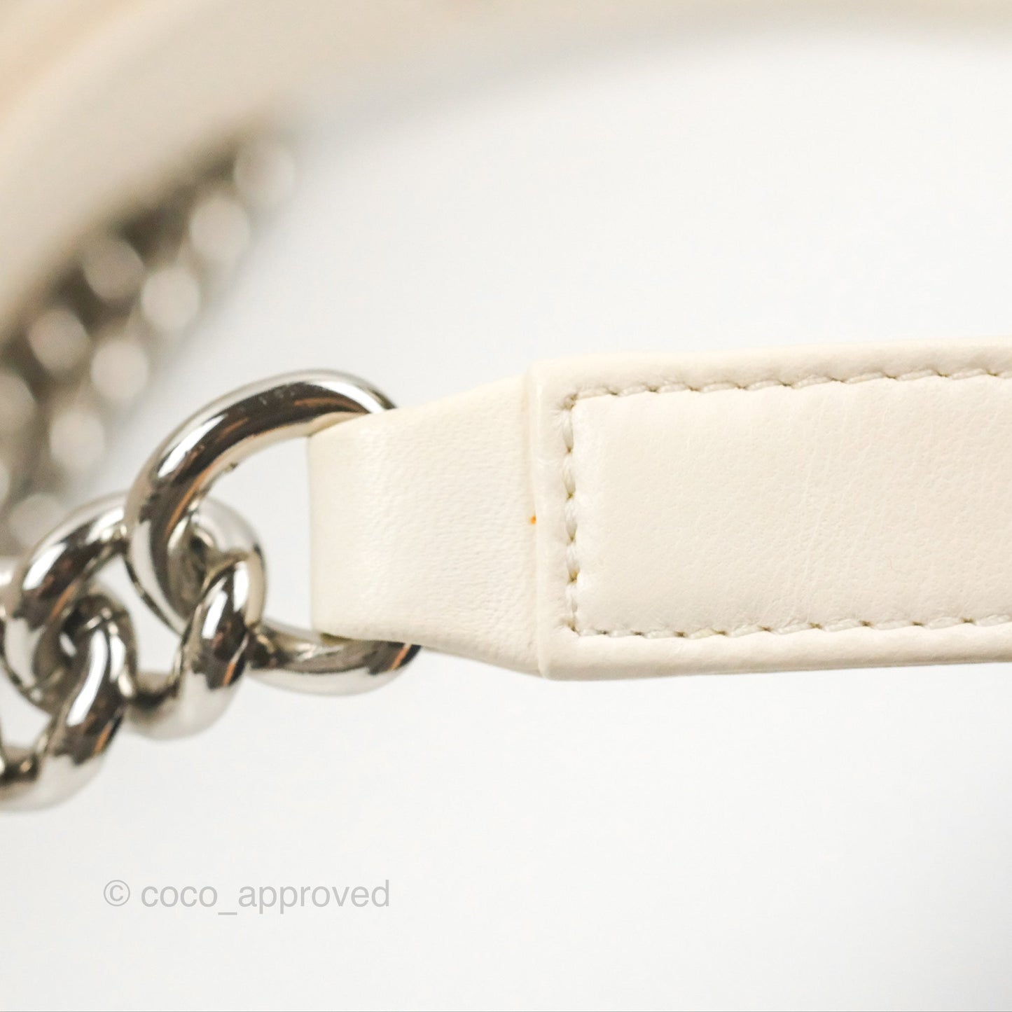 Chanel Medium Boy Sequins Quilted White Lambskin Silver Hardware