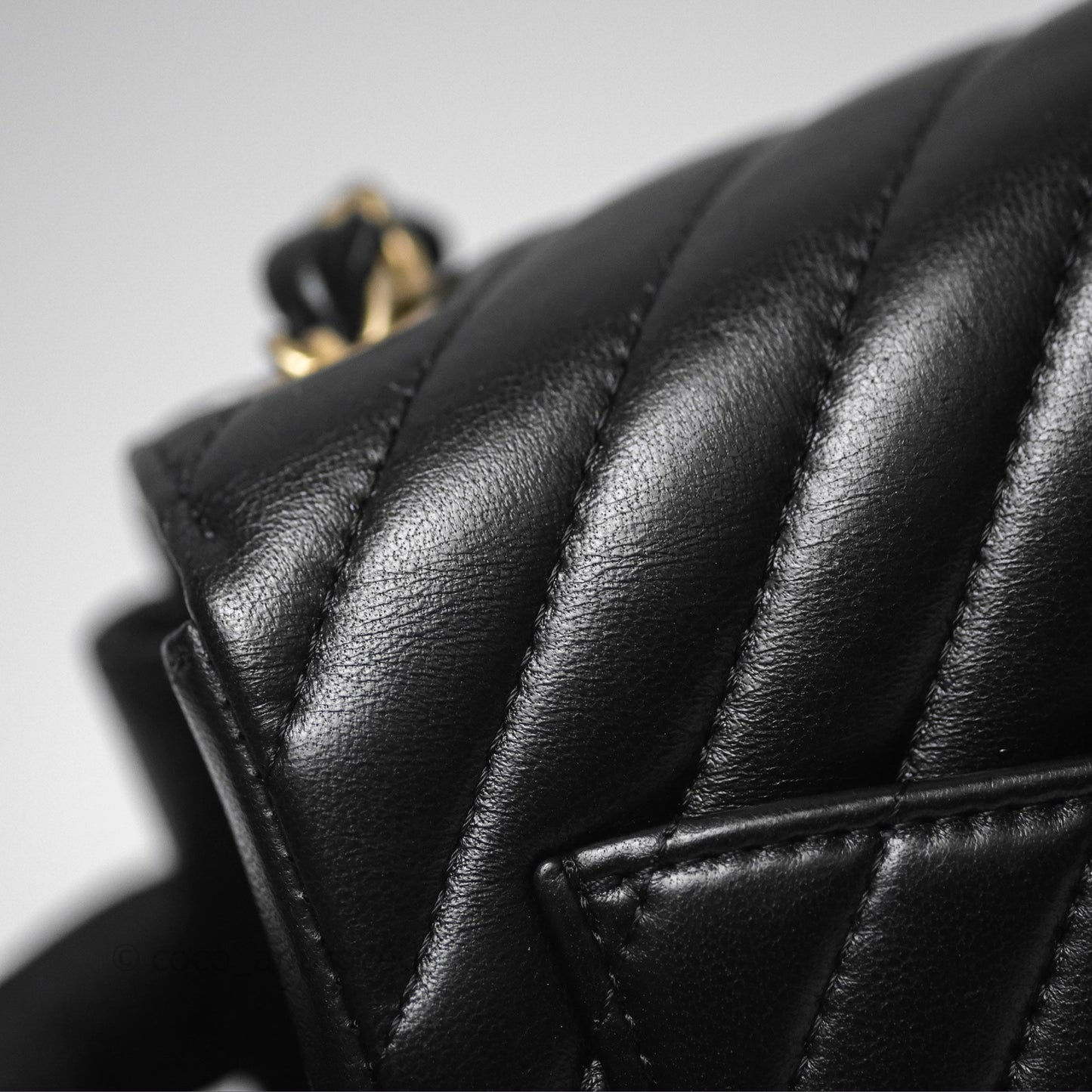 Chanel Mini Square Flap Chevron Black Lambskin Aged Gold Hardware