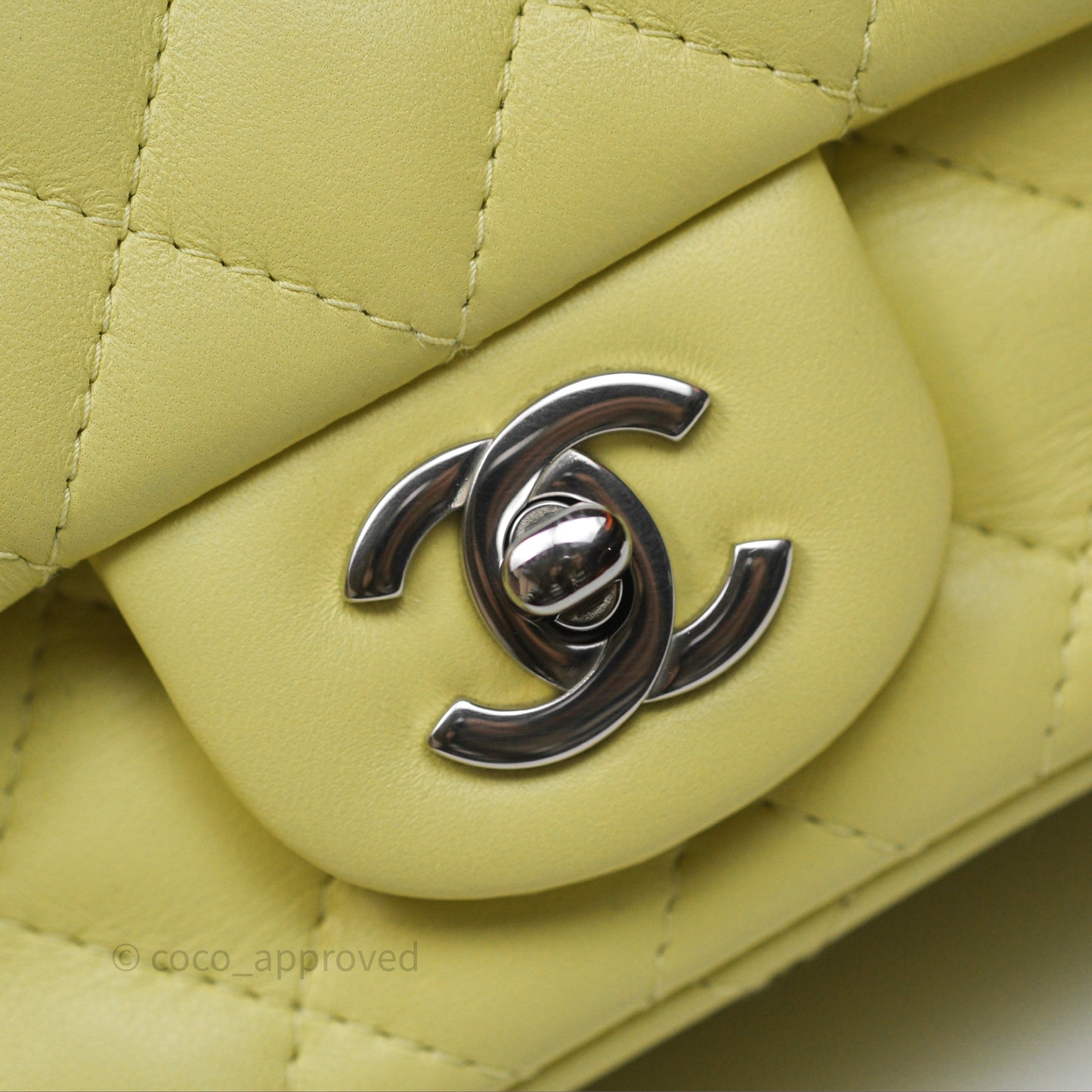 Chanel Mini Square Flap Quilted Yellow Lambskin Silver Hardware