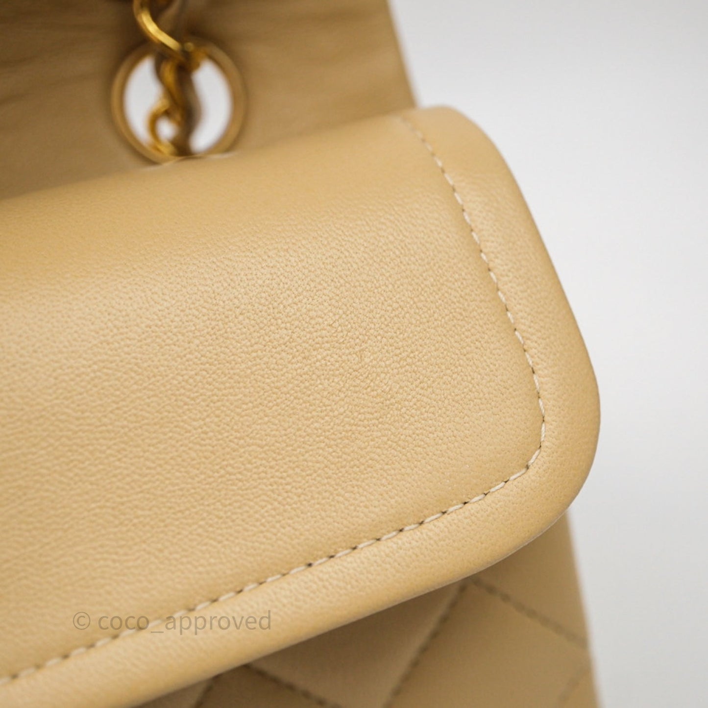 Chanel Vintage Small Classic Flap Beige Lambskin 24K Gold Hardware