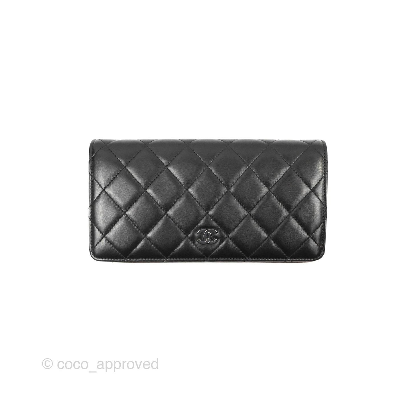 Chanel Classic Quilted Long Wallet Black Lambskin Silver Hardware