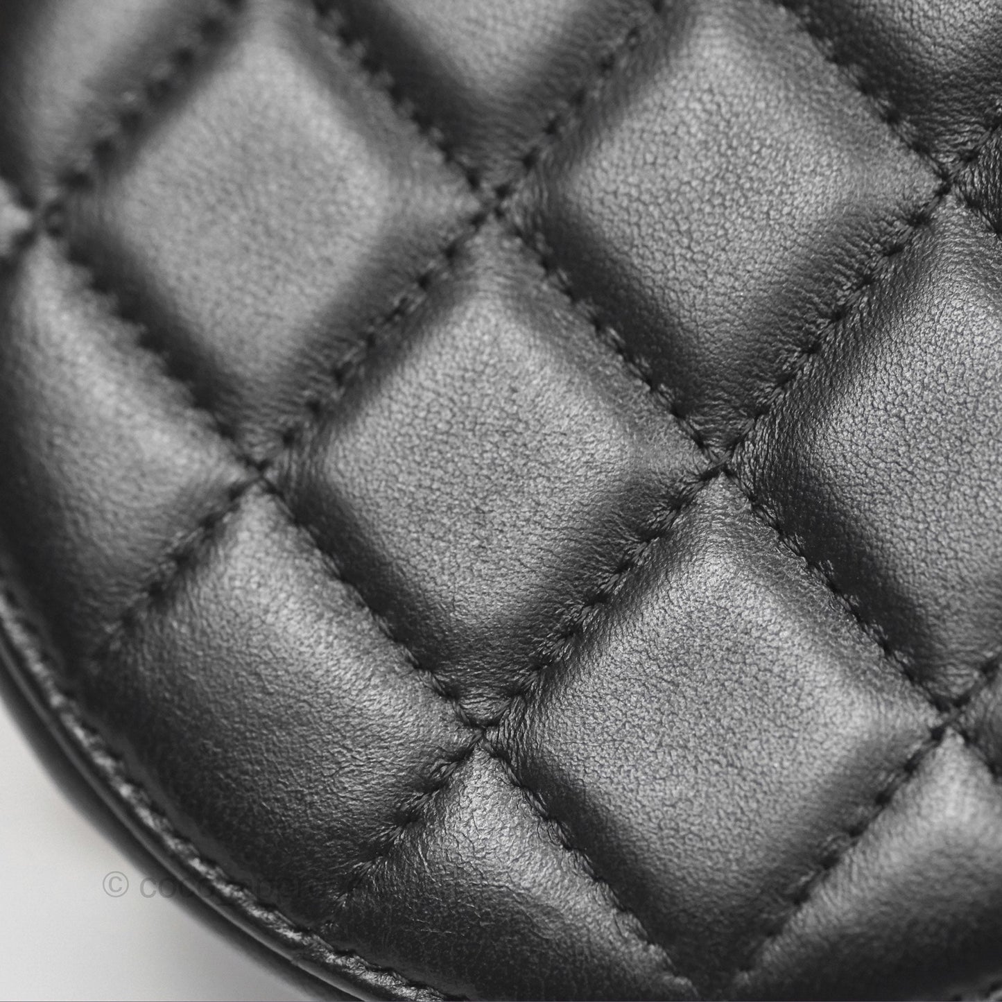 Chanel Classic Quilted Round Clutch With Chain Black Lambskin Silver Hardware