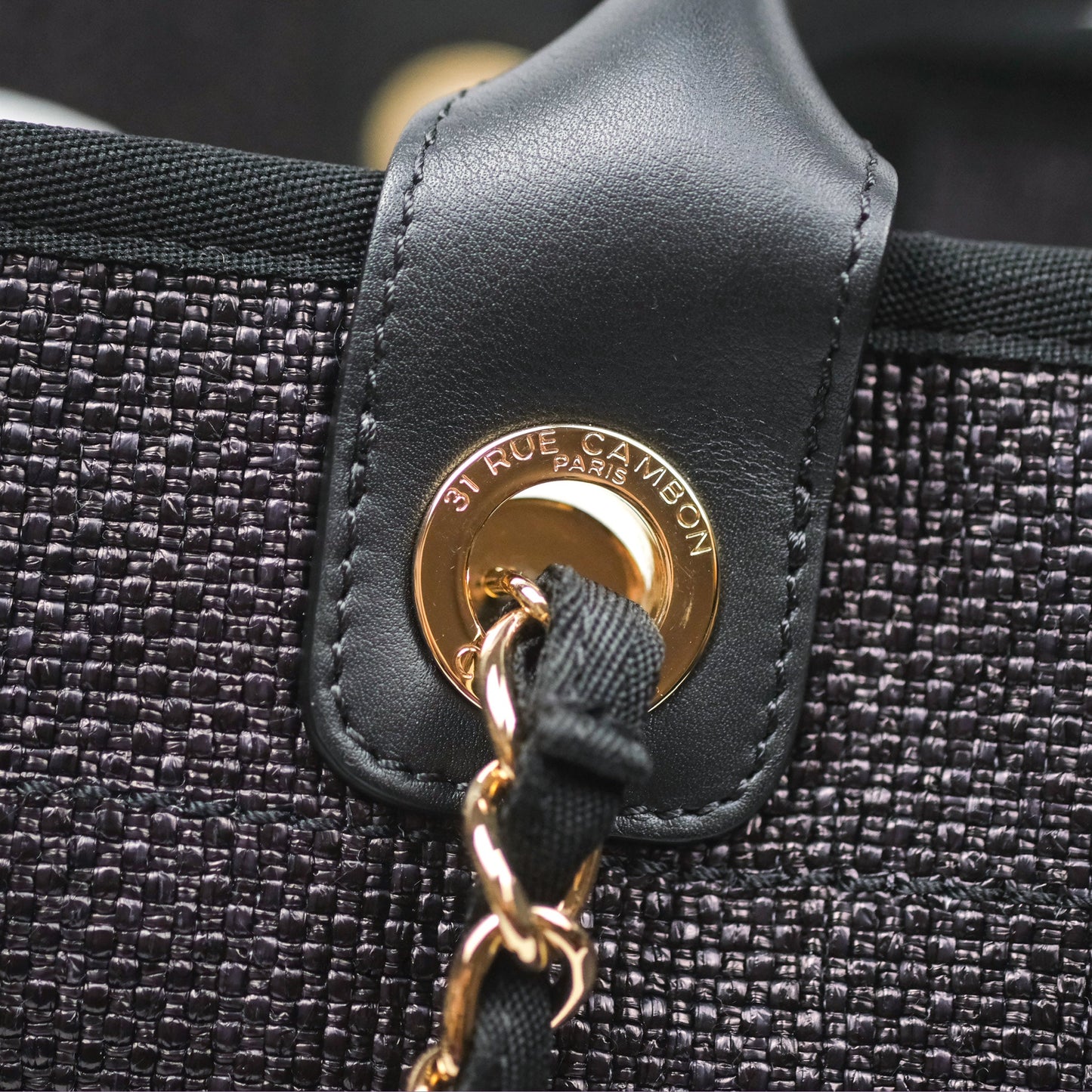 Chanel Large Deauville Black Raffia Gold Hardware