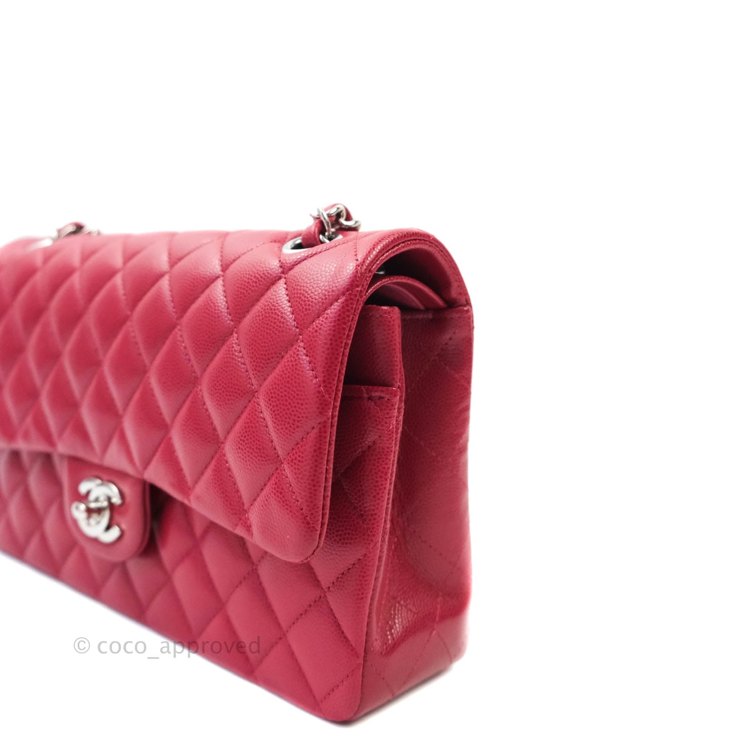 Chanel Classic M/L Medium Double Flap Red Caviar Silver Hardware 18B