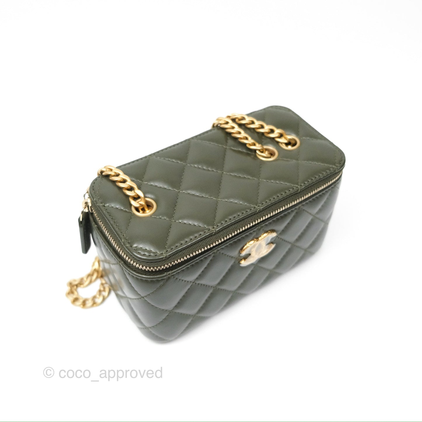 Chanel All Slide Vanity with Adjustable Chain Dark Olive Green Lambskin Aged Gold Hardware