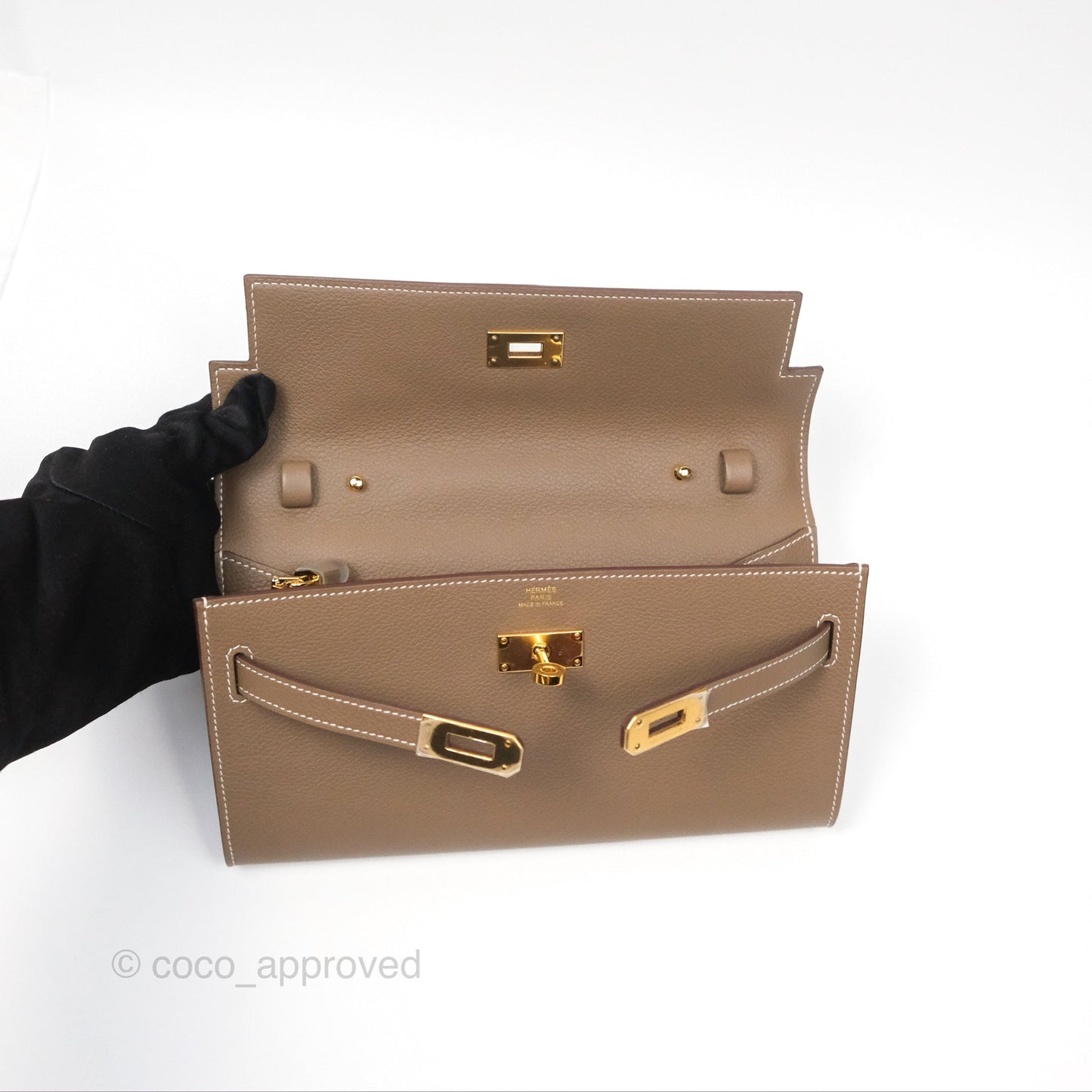 Hermès Kelly To Go Wallet Etoupe Evercolor Gold Hardware