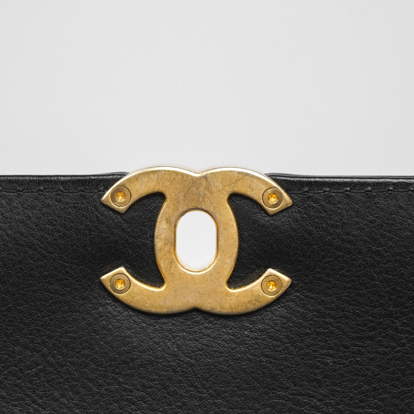 Chanel Side Chain Compartment Flap Black Calfskin Aged Gold Hardware