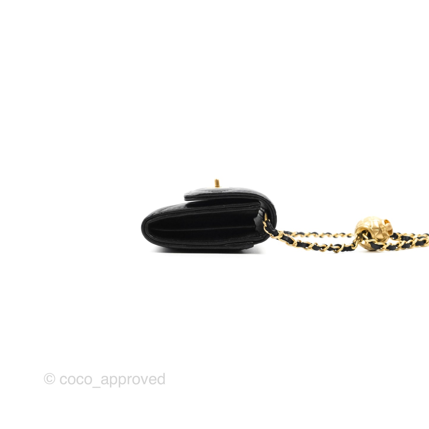Chanel Pearl Crush Mini Clutch With Chain Black Lambskin Aged Gold Hardware