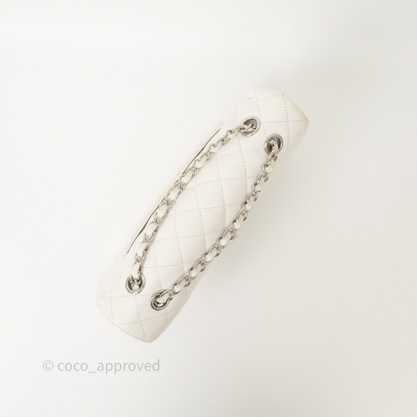 Chanel M/L Medium Classic Flap Quilted White Caviar Silver Hardware