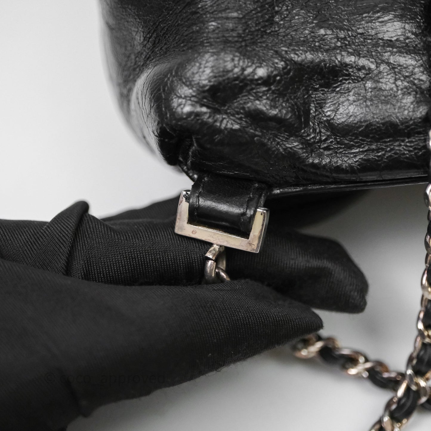 Chanel Vintage CC Drawstring Bag Black Calfskin Silver Hardware