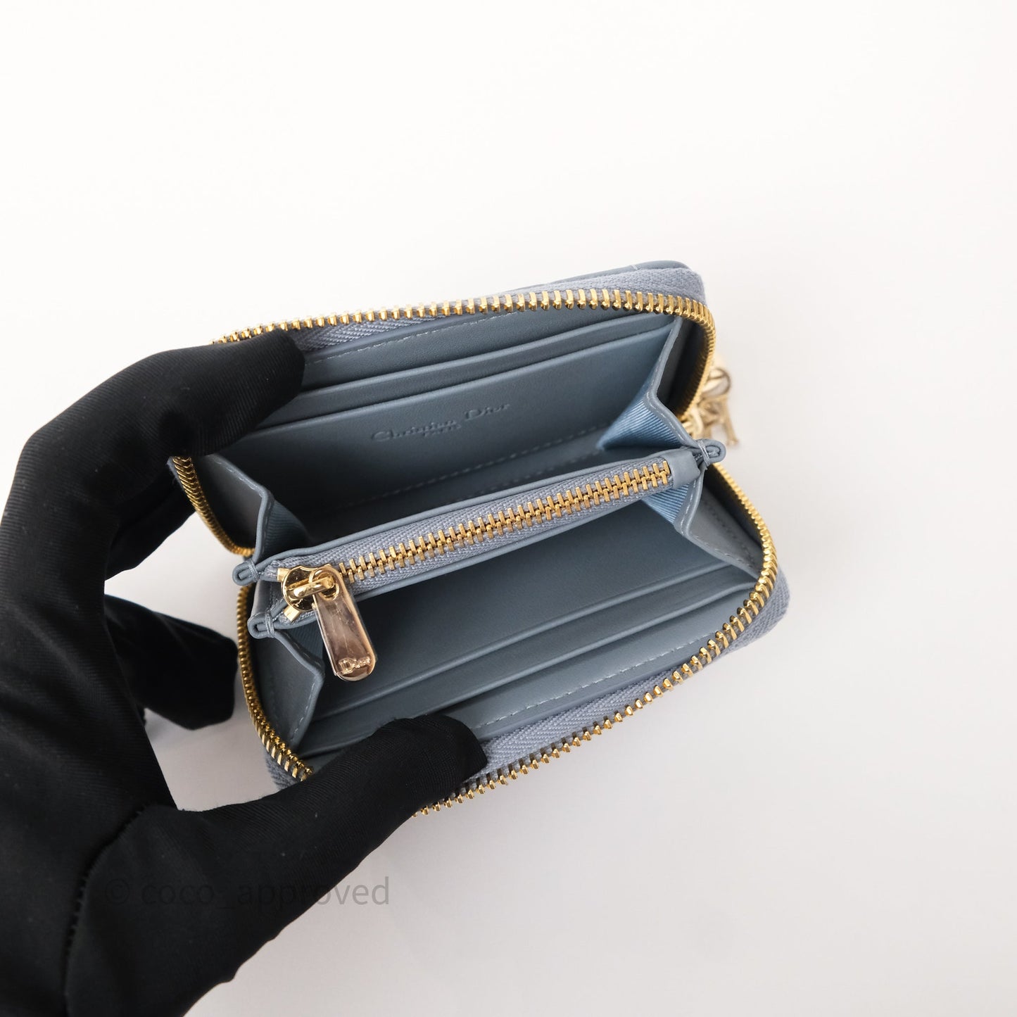 Dior Small Lady Dior Voyageur Coin Purse Cloud Blue Lambskin Cannage