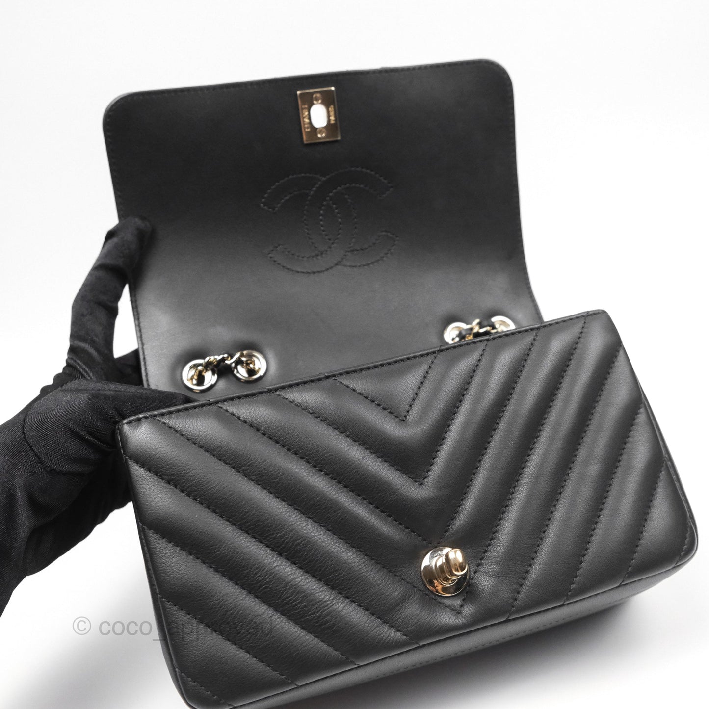 Chanel Small Statement Chevron Flap Bag Black Gold Hardware