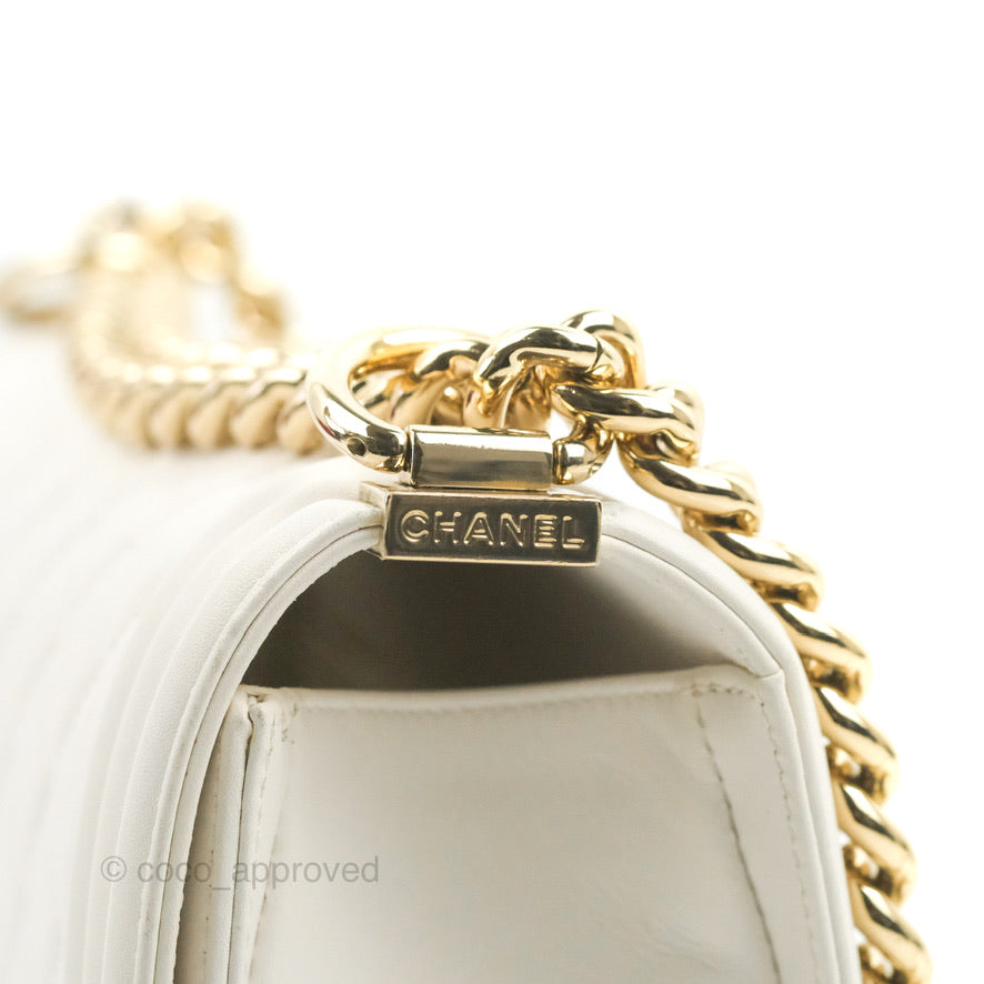 Chanel Medium Boy Bag White Calfskin Gold Hardware