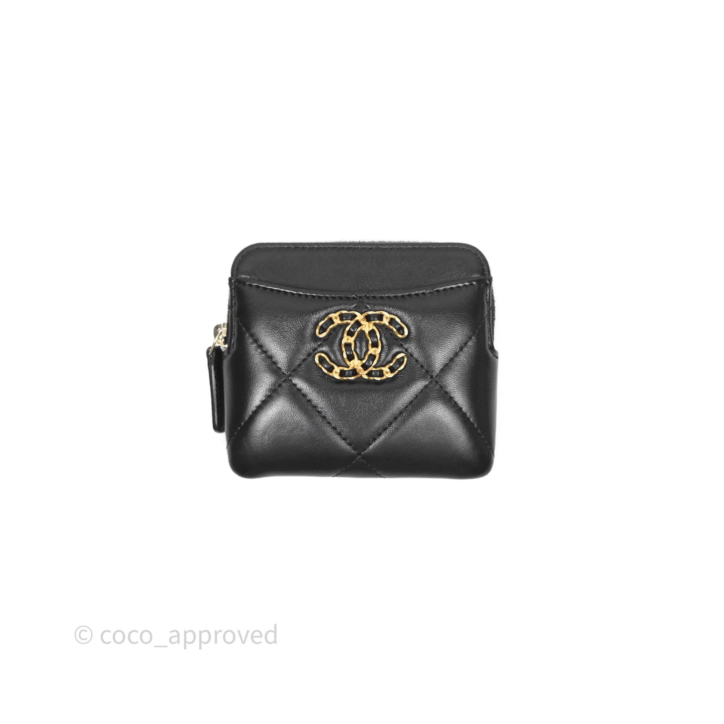 Chanel 19 Black Zipped Coin Purse Lambskin Gold Hardware