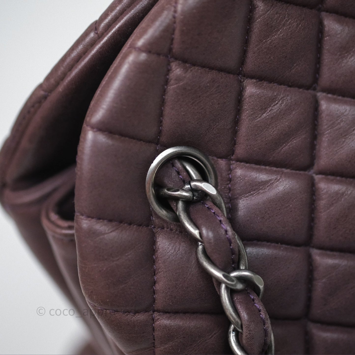 Chanel Large Mademoiselle Bowling Crumpled Calfskin Purple Ruthenium Hardware