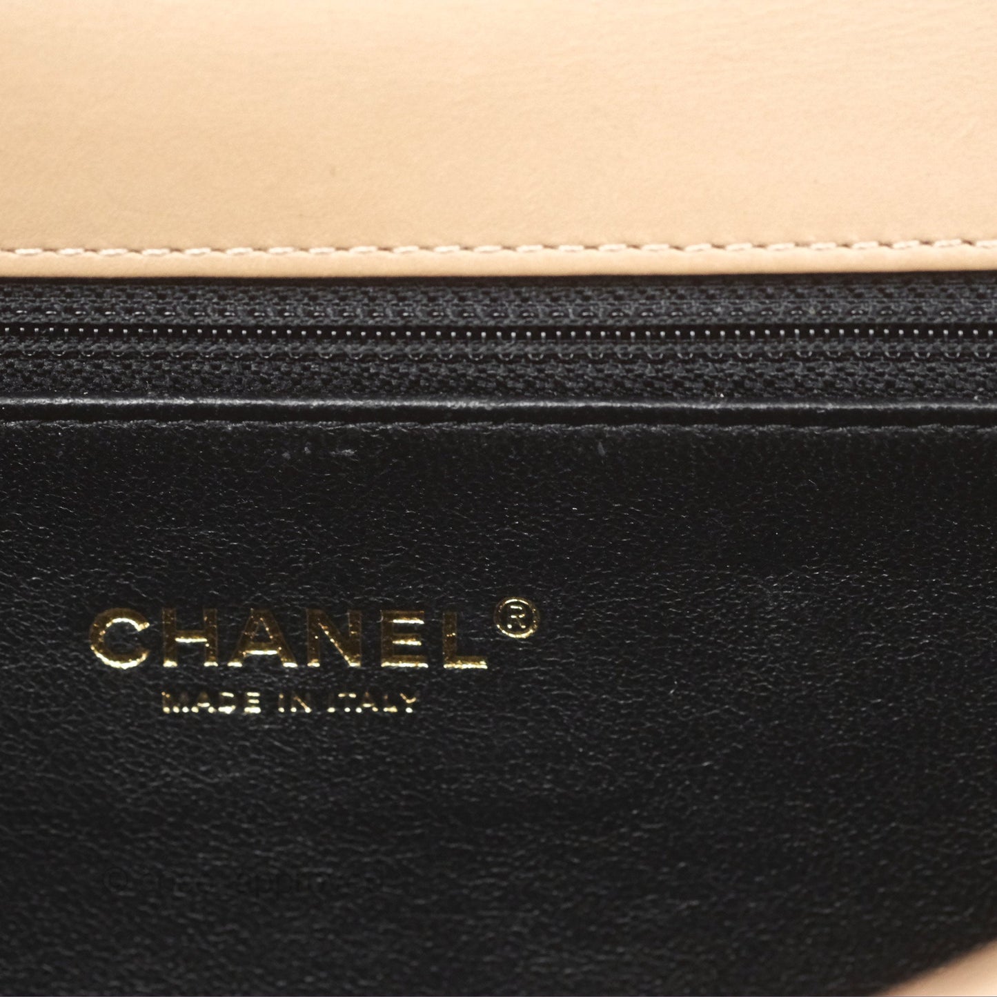 Chanel Quilted Medium CC Filigree Flap Beige Black Caviar