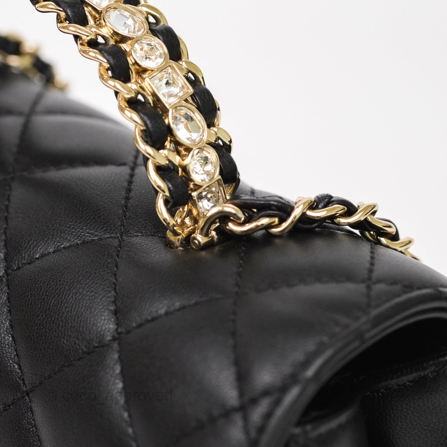 Chanel Crystals Top Handle Mini Rectangular Flap Bag Black Lambskin Gold Hardware 23A