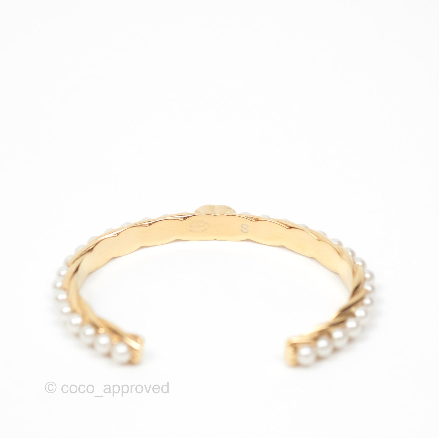 Chanel CC Pearls Bangle Bracelet Gold Tone 23A