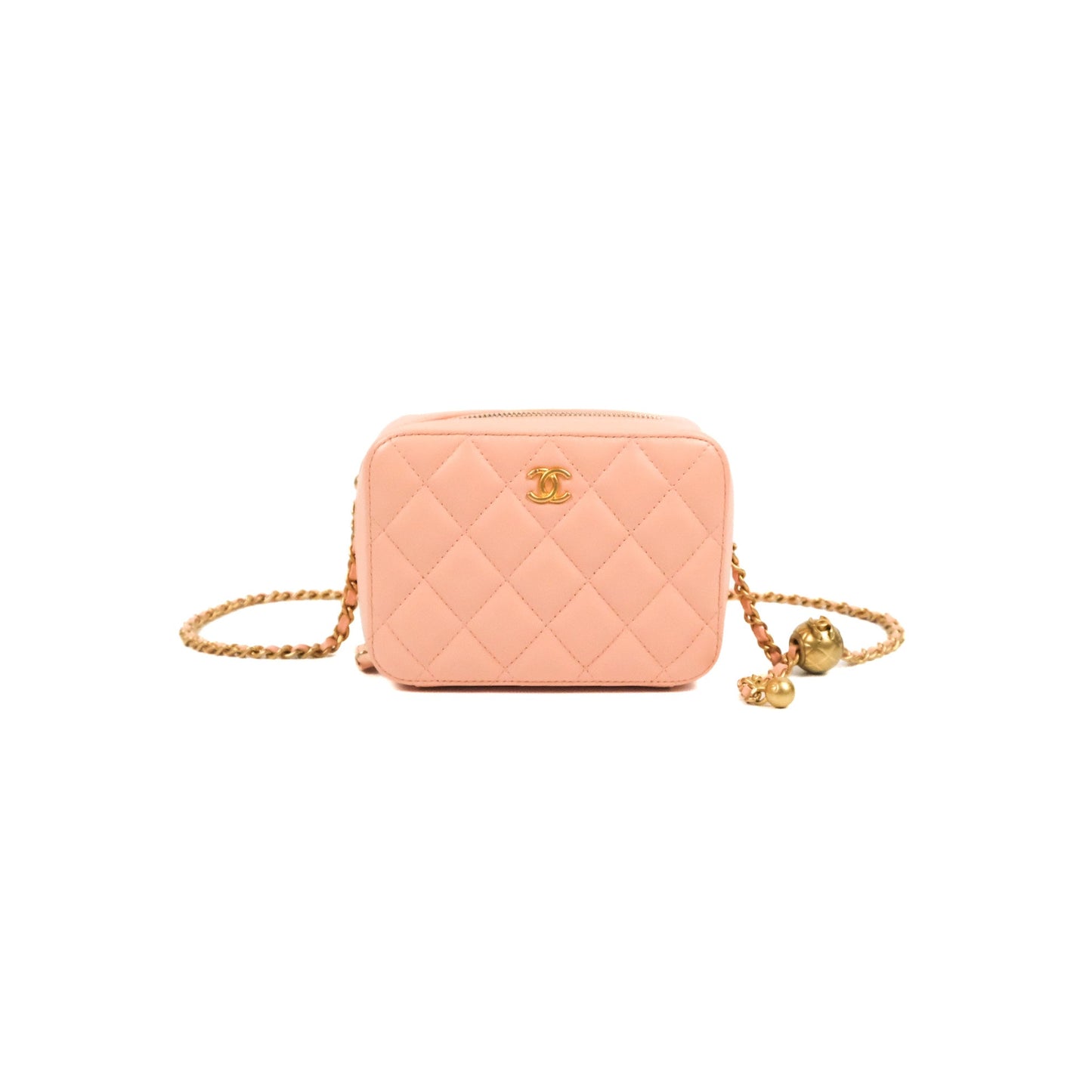 Chanel Mini Pearl Crush Quilted Camera Case Orange Blair Lambskin Aged Gold Hardware