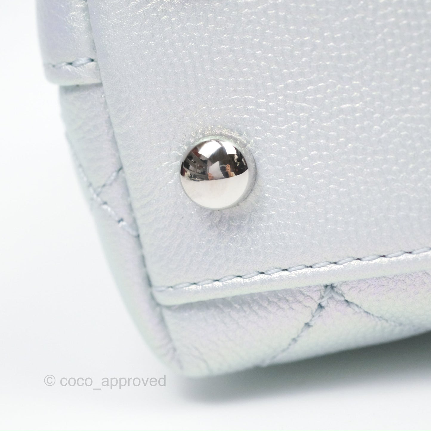 Chanel Mini Coco Handle Quilted Iridescent Light Blue Caviar Rainbow Hardware 21K