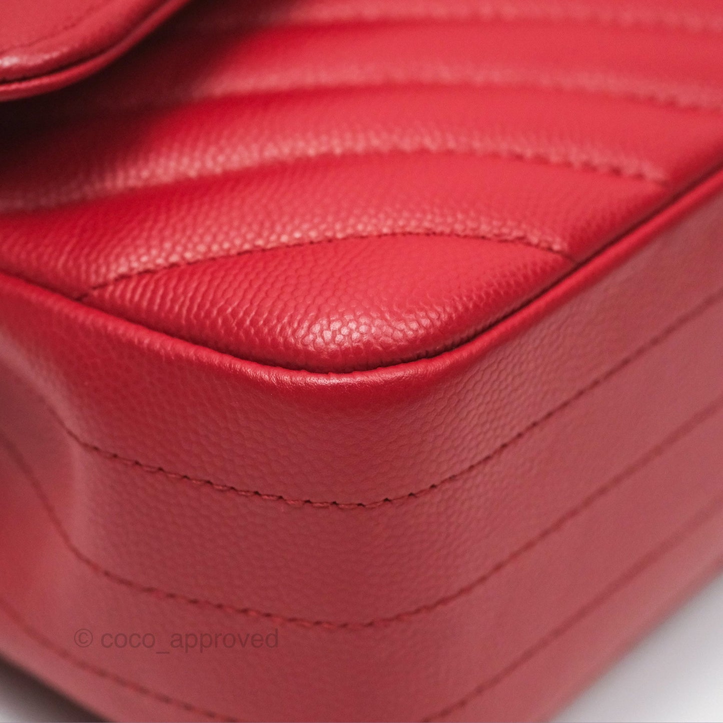 Chanel Medium Classic Flap Chevron Red Caviar Silver Hardware
