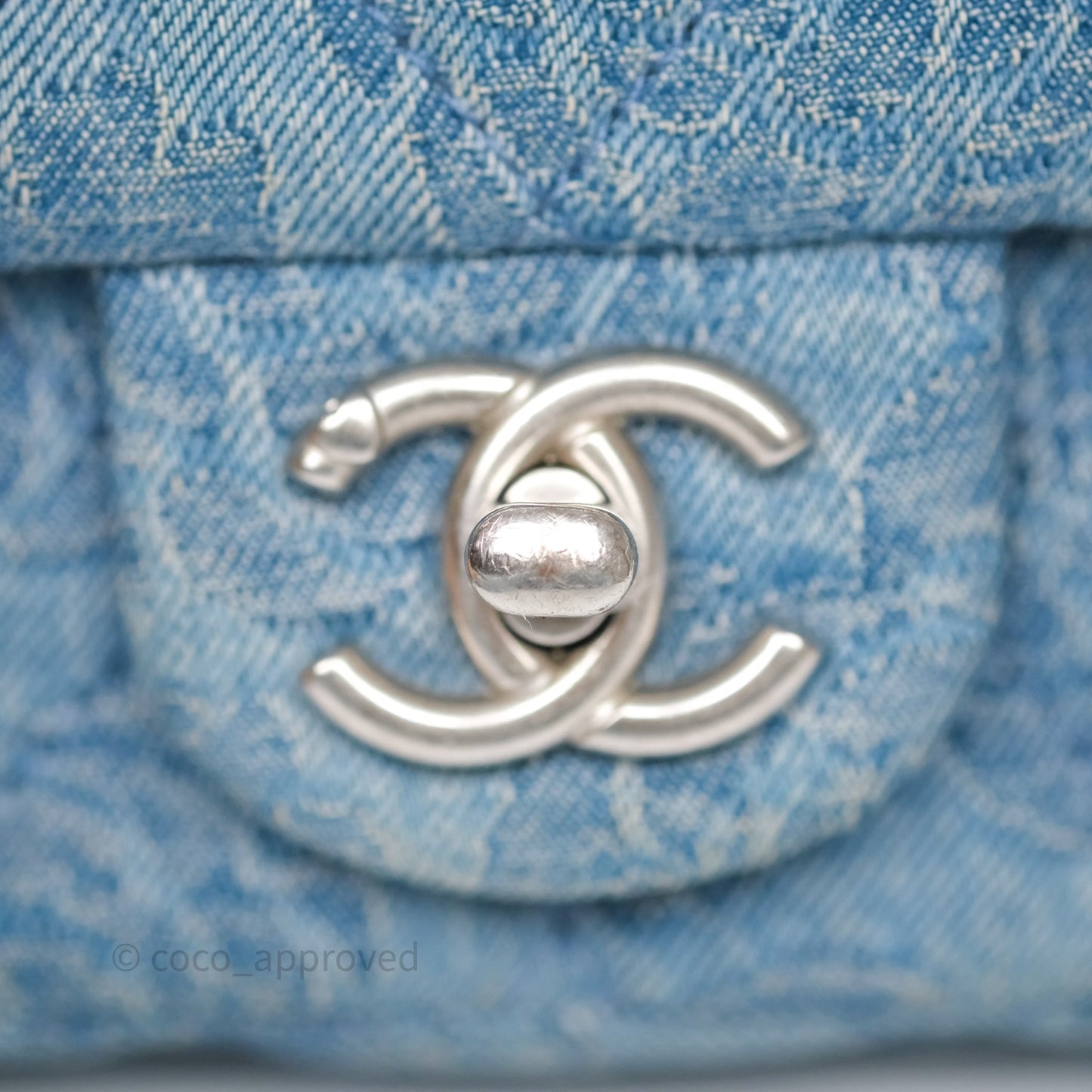 Chanel Mini Camellia Printed Heart Crush Flap Bag Blue Denim Aged Silver Hardware