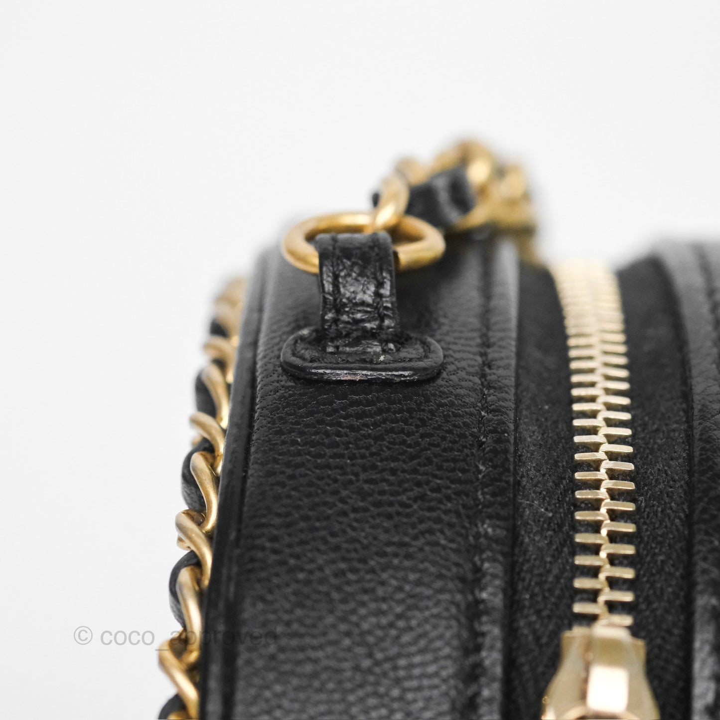 Chanel Chained Round Filigree Clutch With Chain Black Lambskin Gold Hardware
