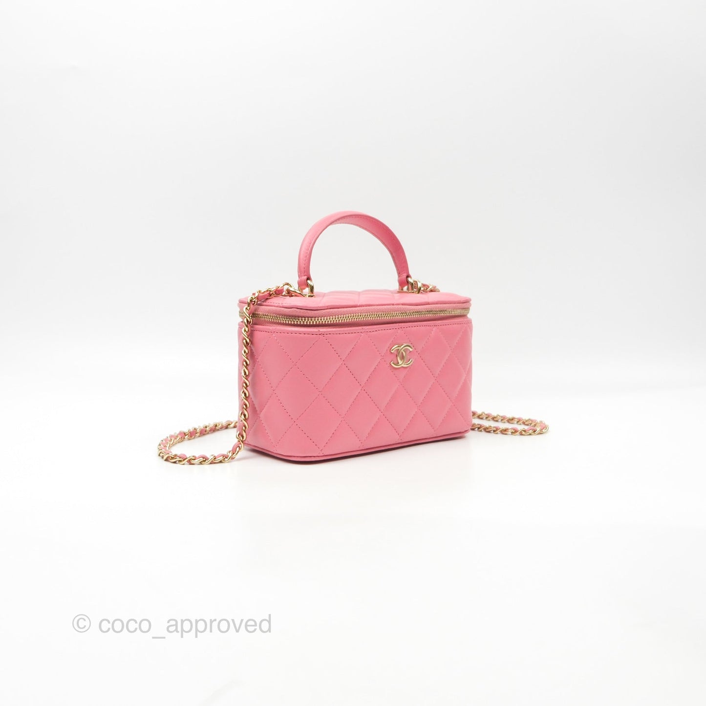 Chanel Vanity Rectangular Top Handle Pink Lambskin Gold Hardware