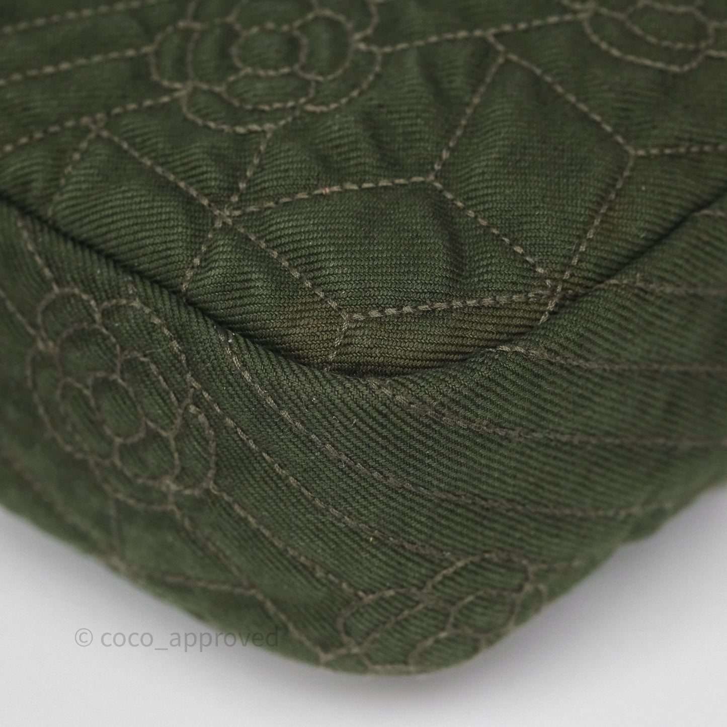 Chanel Camellia Flap Bag Army Green Denim Silver Hardware