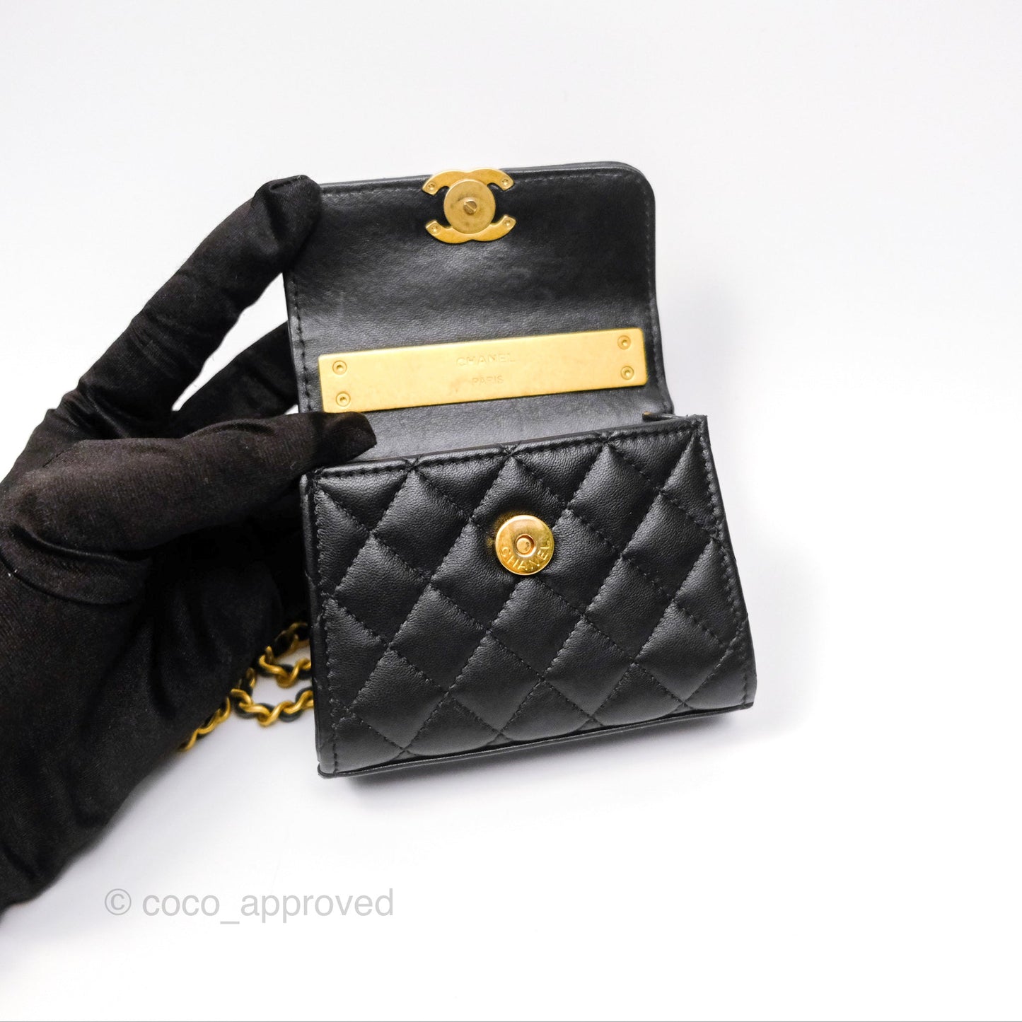 Chanel Mini Enamel Handle Clutch on Chain Black Lambskin Gold Hardware 22B