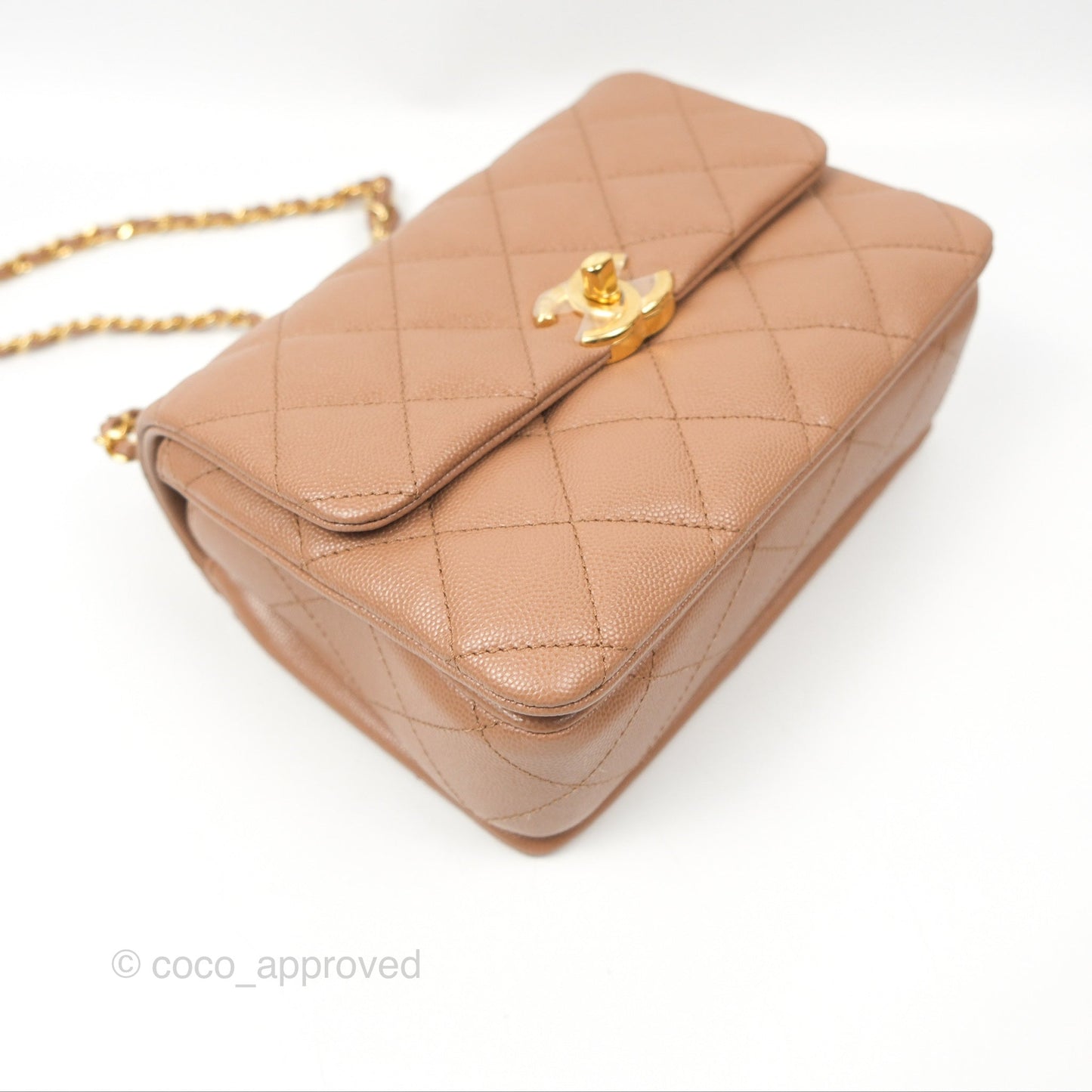 Chanel Coco First CC Chain Flap Bag Dark Beige Caviar Aged Gold Hardware