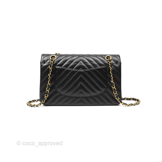 Chanel Classic M/L Medium Flap Chevron Black Lambskin Gold Hardware