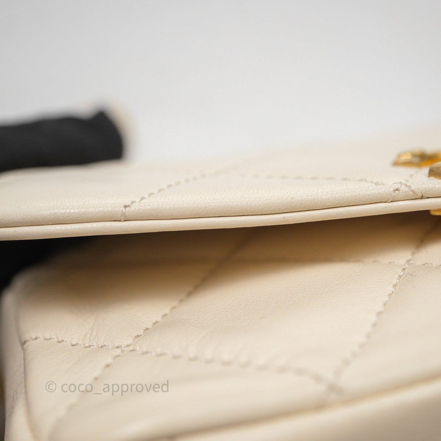 Chanel Flap with Coin Charm Ivory White Lambskin Aged Gold Hardware